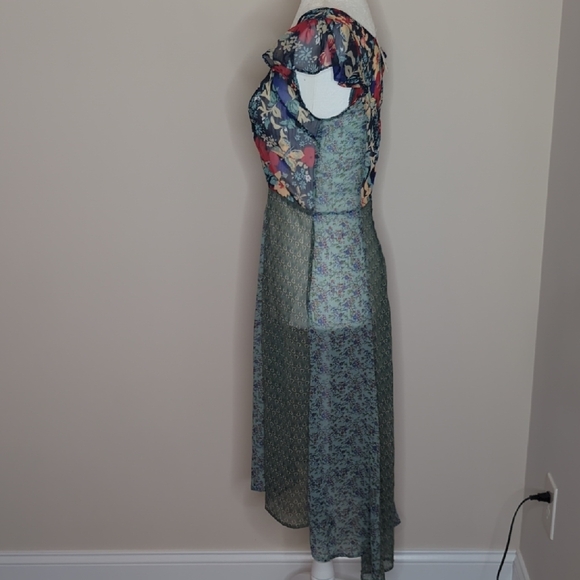 Abercrombie And Fitch Mixed Floral Panel Midi Dress in Teal and Navy - Picture 8 of 9